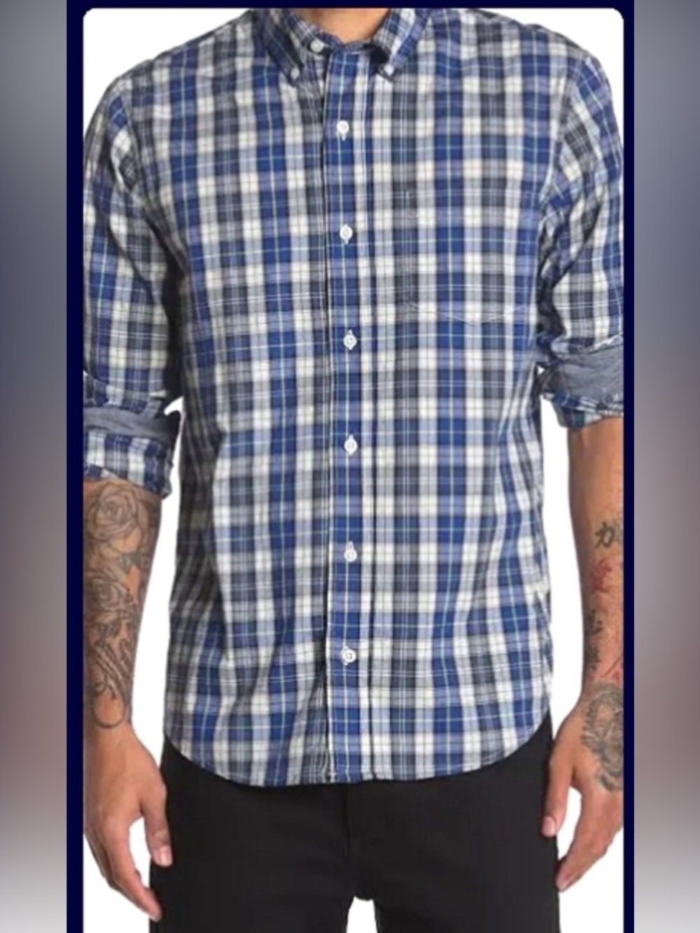 Tailor Vintage Luxe Performance Plaid Button Down Shirt 3765H871A-TEL Mens XL